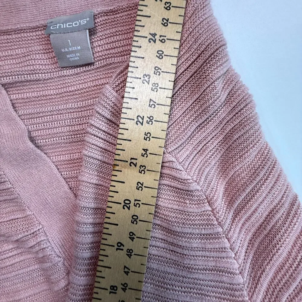 Chico’s Ombre Longline Cardigan Sweater Pink to Rust Open Front Size 1 - Picture 6 of 13